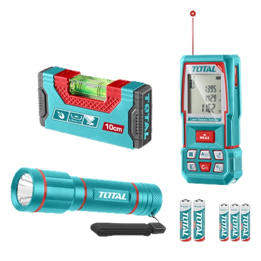 [23289] MEDIDOR DE DISTANCIAS LASER 100MTS + NIVEL 10CM IMANTADO + LINTERNA 450 LUMENES SUPER TOTAL INDUSTRIAL (TOS251003)