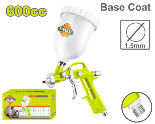 [23367] AEROGRAFO 600CC VASO PLASTICO BOQUILLA 1.5MM ALTA PRESION ENCHUFE RAPIDO DYLLU (DTGA1504)