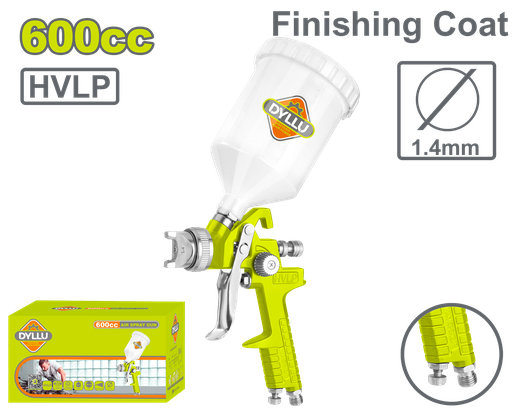 [23368] AEROGRAFO 600CC VASO PLASTICO BOQUILLA 1.4MM ALTA PRESION  DYLLU (DTGA1506)
