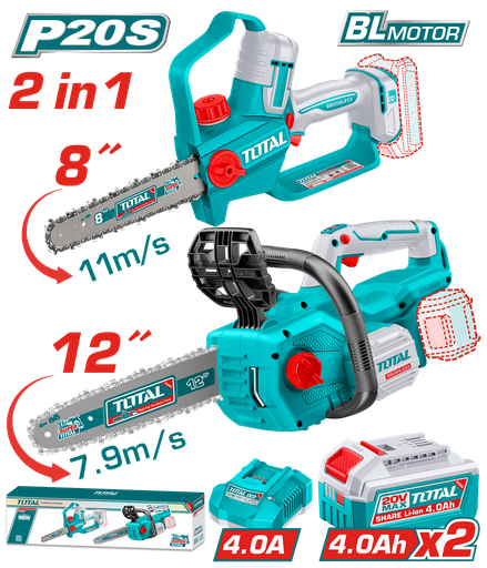 [23421] COMBO INALAMBRICO 20V SIERRA MINI 8" + MOTOSIERRA 12" + 2 BATERIAS 4.0AH + CARGADOR INDUSTRIAL SUPER TOTAL (UTOSLI251085)