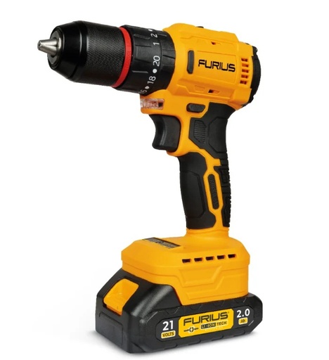 [23436] TALADRO INALAMBRICO PERCUTOR BRUSHLESS 1/2" 45NM INCLUYE BATERIA 21V 2.0AH Y CARGADOR FURIUS (FBD2149K)